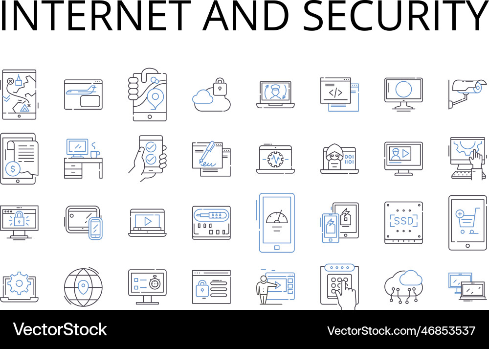 Internet and security line icons collection Internet and security line icons collection vector image