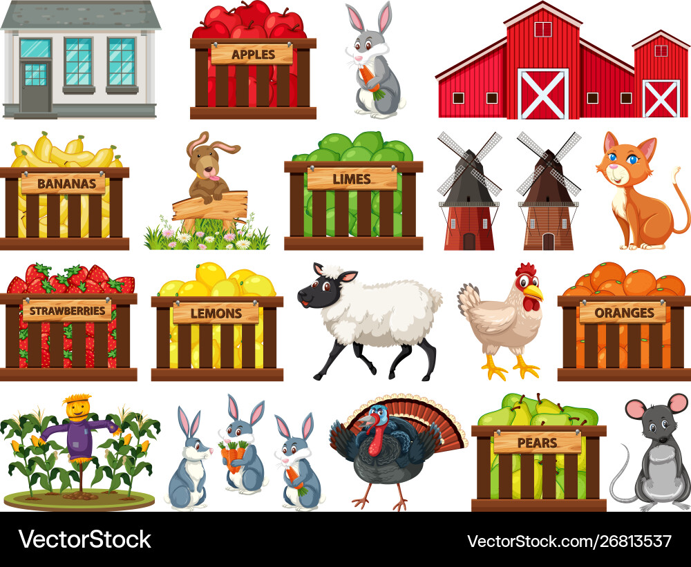 Large set isolated farm objects Vector Image