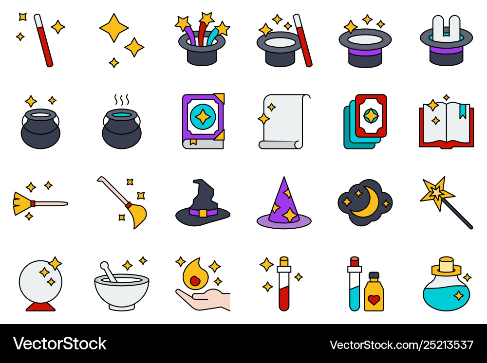 Magic related icon set filled style editable Vector Image