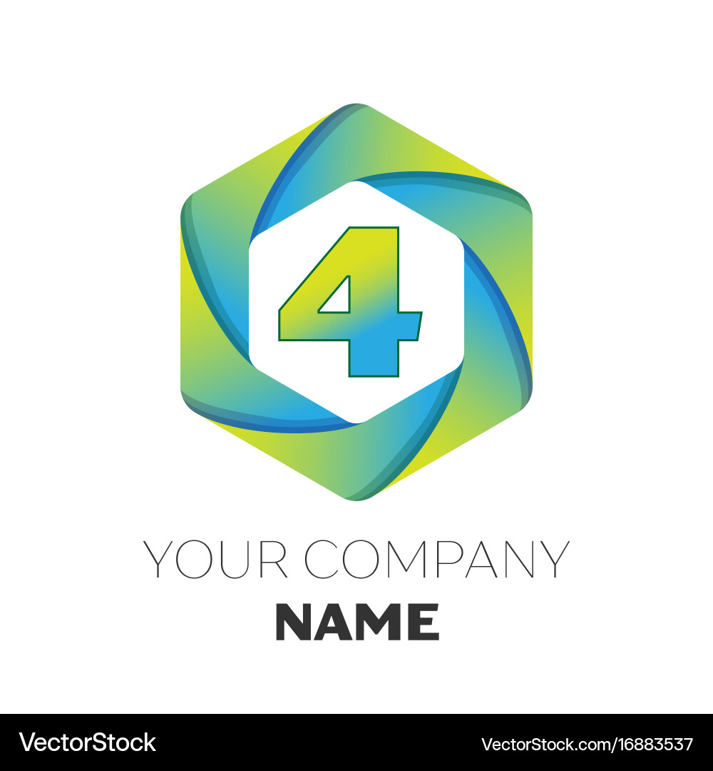 Number four symbol on colorful hexagonal Vector Image
