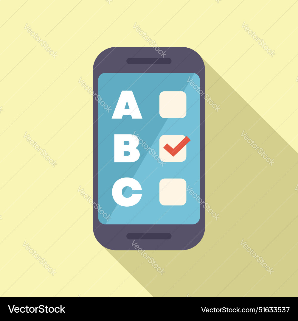 Smartphone showing multiple choice test on screen Vector Image