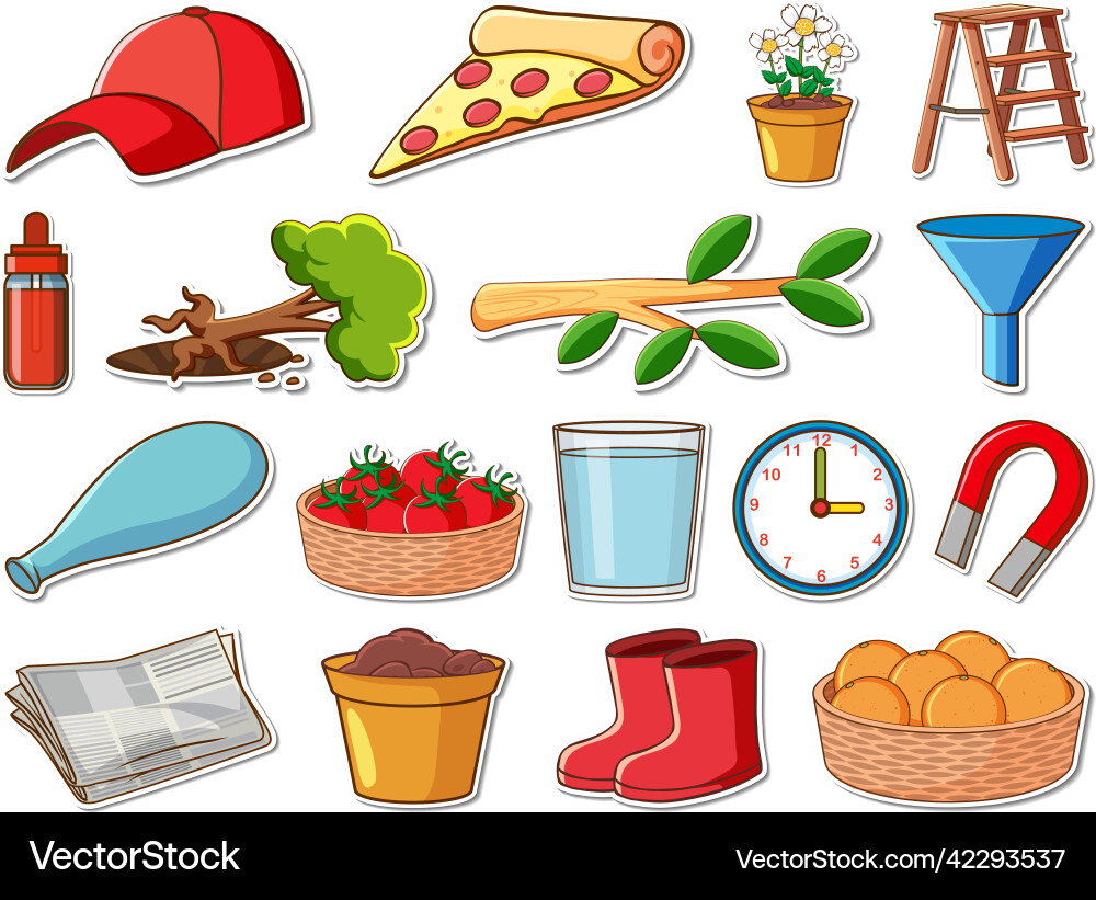 Sticker set of mixed daily objects Sticker set of mixed daily objects vector image