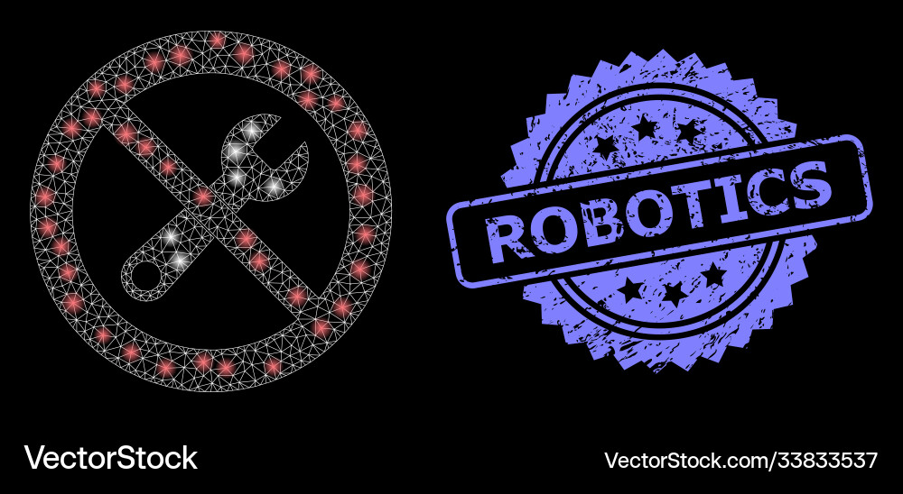 Textured robotics stamp and bright web network Textured robotics stamp and bright web network vector image