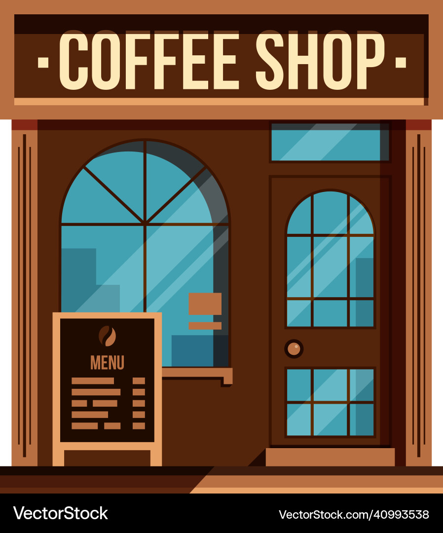 Coffee shop cartoon cafe facade small street Coffee shop cartoon cafe facade small street vector image
