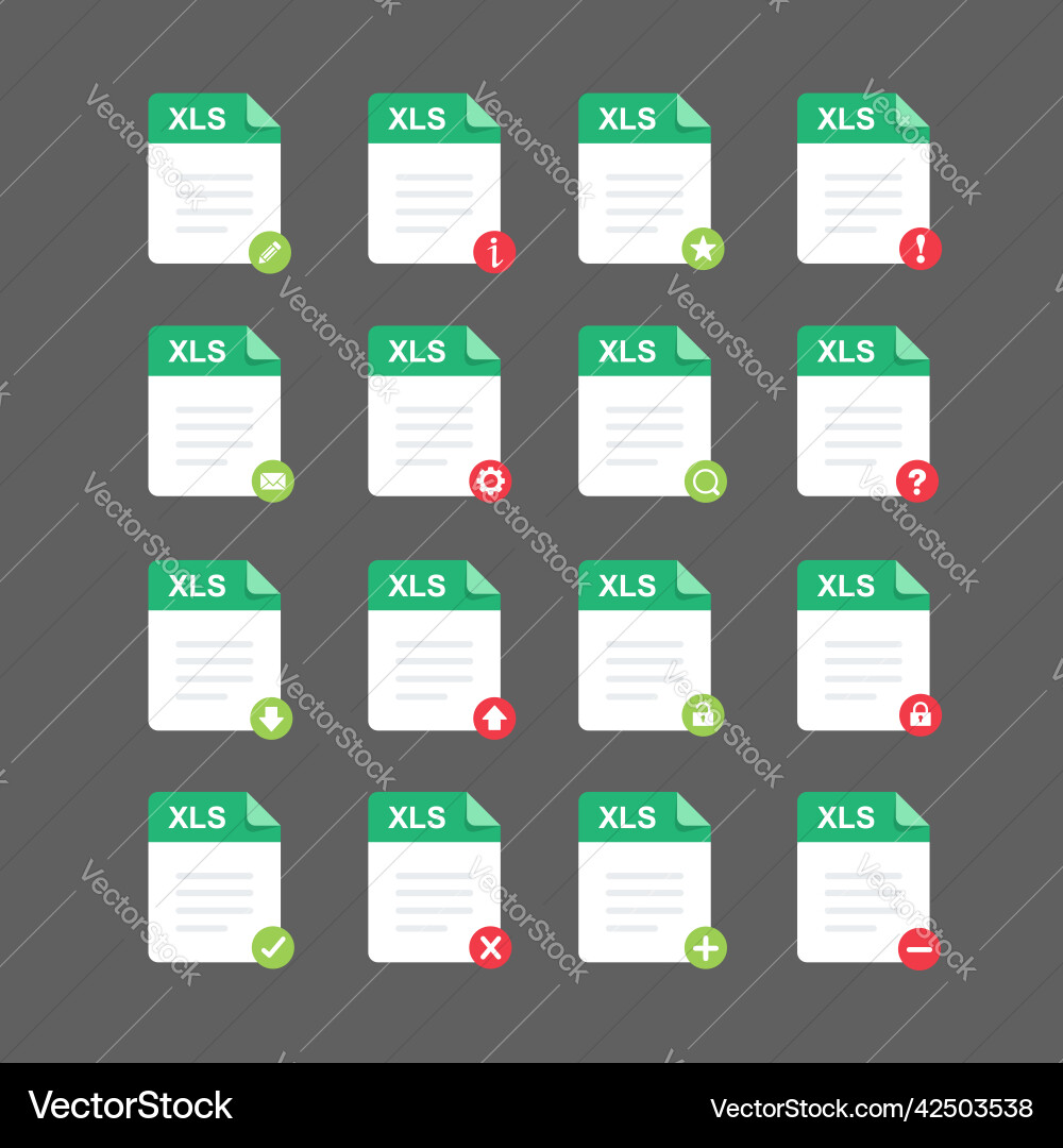 Flat design with xls files icon set symbol vector image