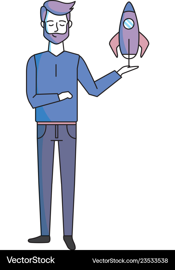 Man with skyrocket Vector Image