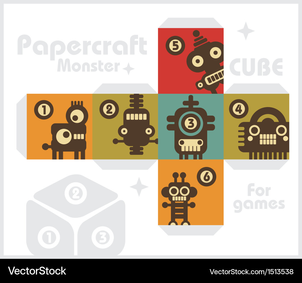 Paper cube with monsters for table games vector image