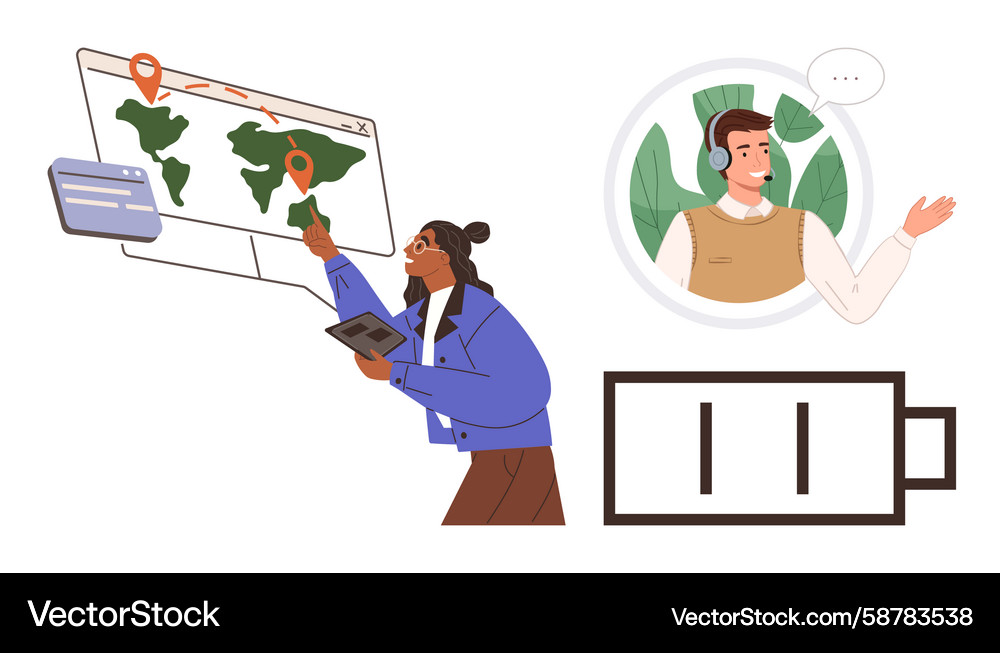 Remote work collaboration with map navigation Vector Image