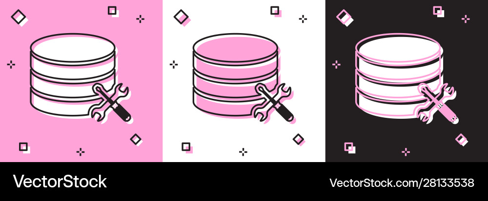 Set database server with screwdriver and wrench Vector Image