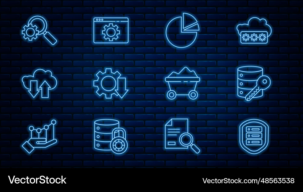 Set line server with shield security key pie Set line server with shield security key pie vector image