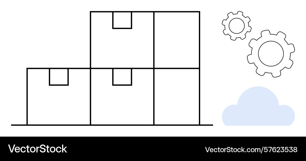 Stack of boxes with gears and cloud representing Stack of boxes with gears and cloud representing vector image