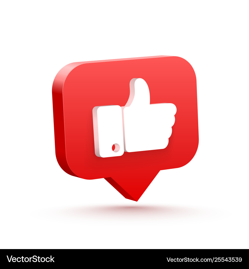 3D Hand Like - Social Media Icon Vector Image
