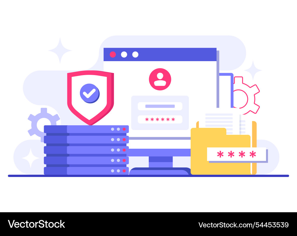 Database protection cyber security data center Database protection cyber security data center vector image