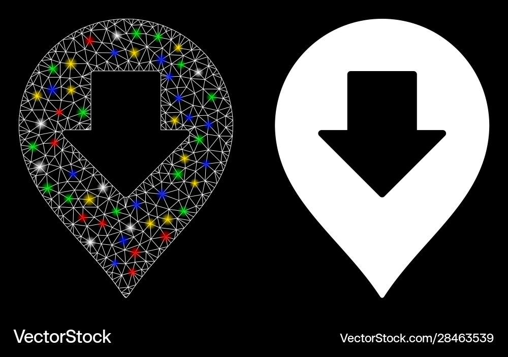 Flare mesh network down arrow marker icon Flare mesh network down arrow marker icon vector image