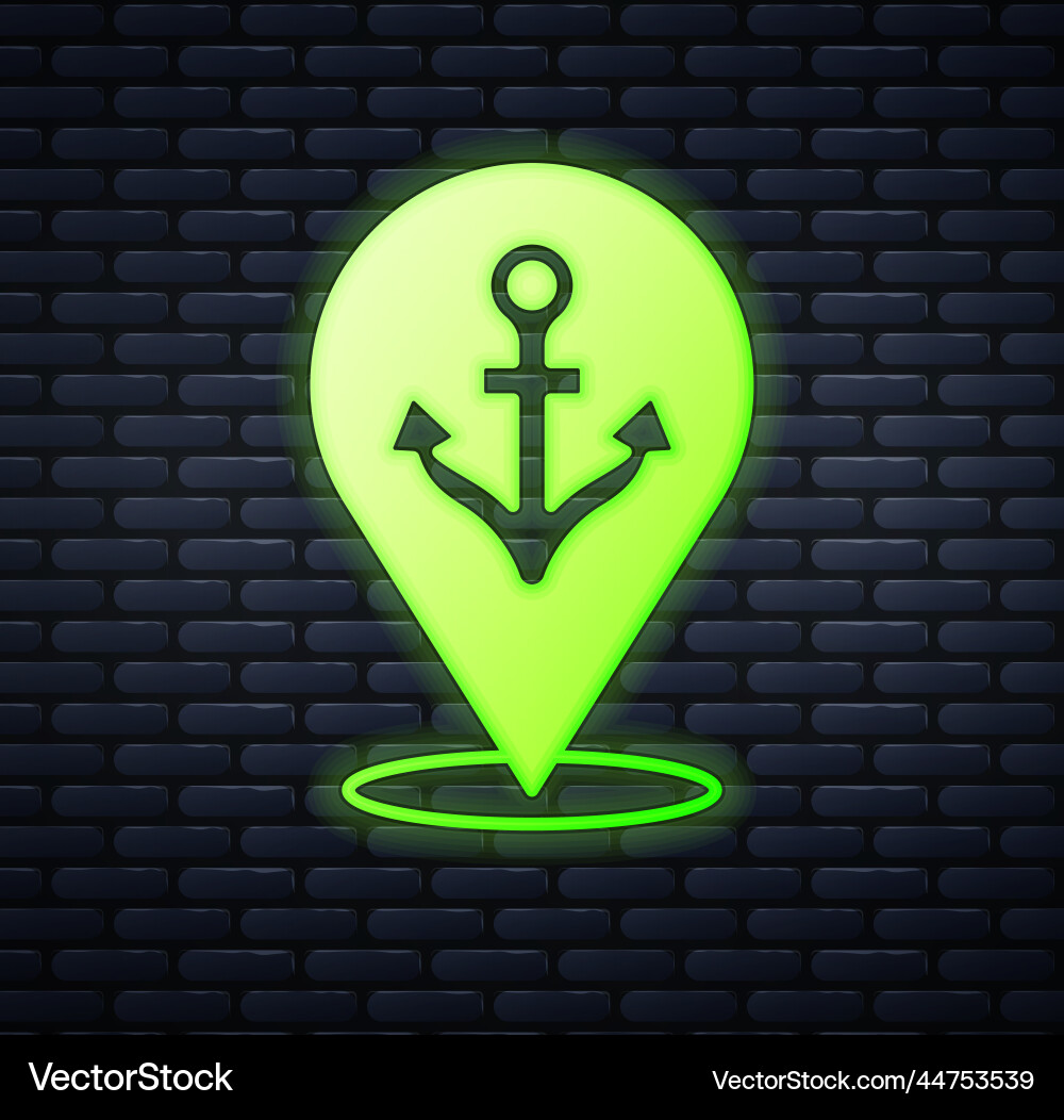 Glowing neon map pointer with anchor icon isolated Glowing neon map pointer with anchor icon isolated Vector Image