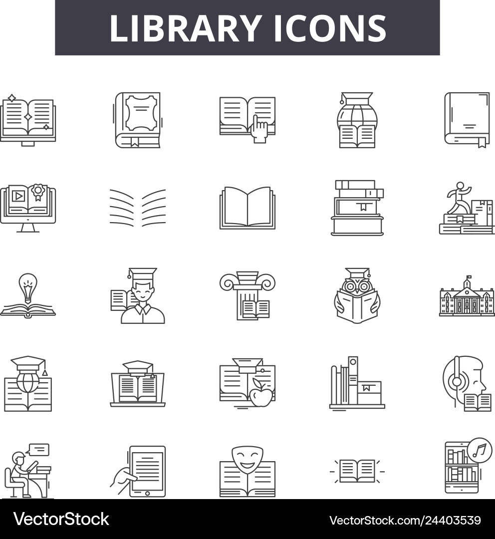 Library line icons for web and mobile design Vector Image