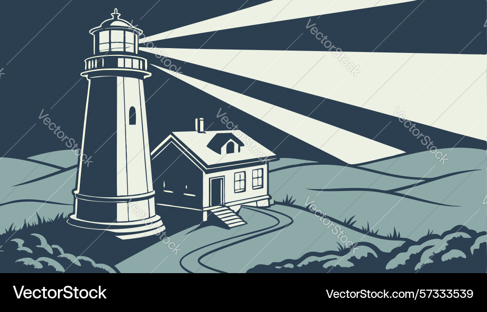 Lighthouse beam at night design generative ai Vector Image
