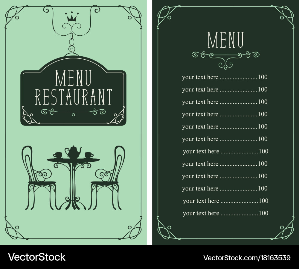 Menu with price image of served table and chairs vector image