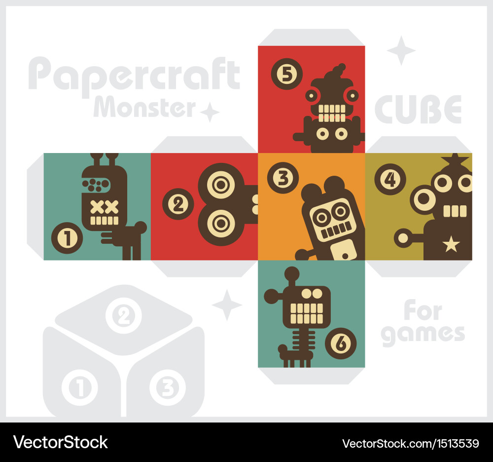 Paper cube with monsters for table games vector image