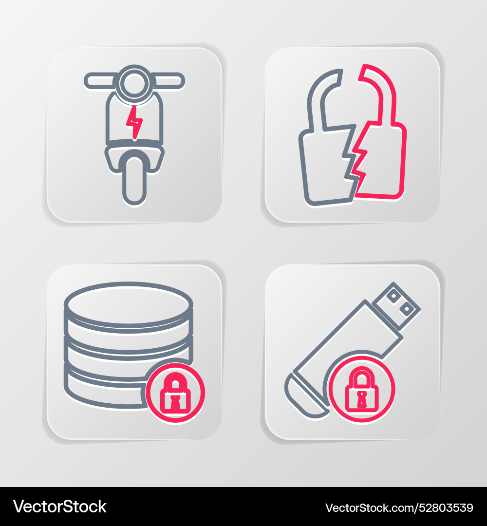 Set line usb flash drive with lock server Set line usb flash drive with lock server vector image