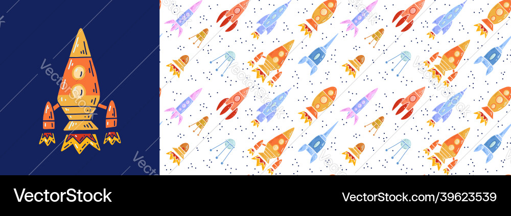 Set of card and seamless pattern with cartoon Set of card and seamless pattern with cartoon vector image