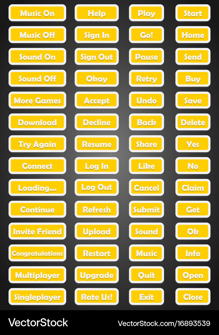 Set of text game buttons in flat style Vector Image