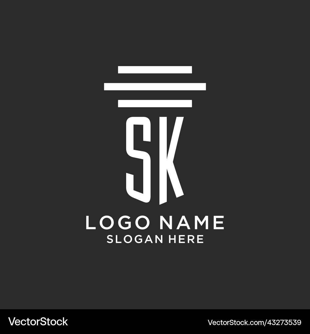 Sk initials with simple pillar logo design vector image