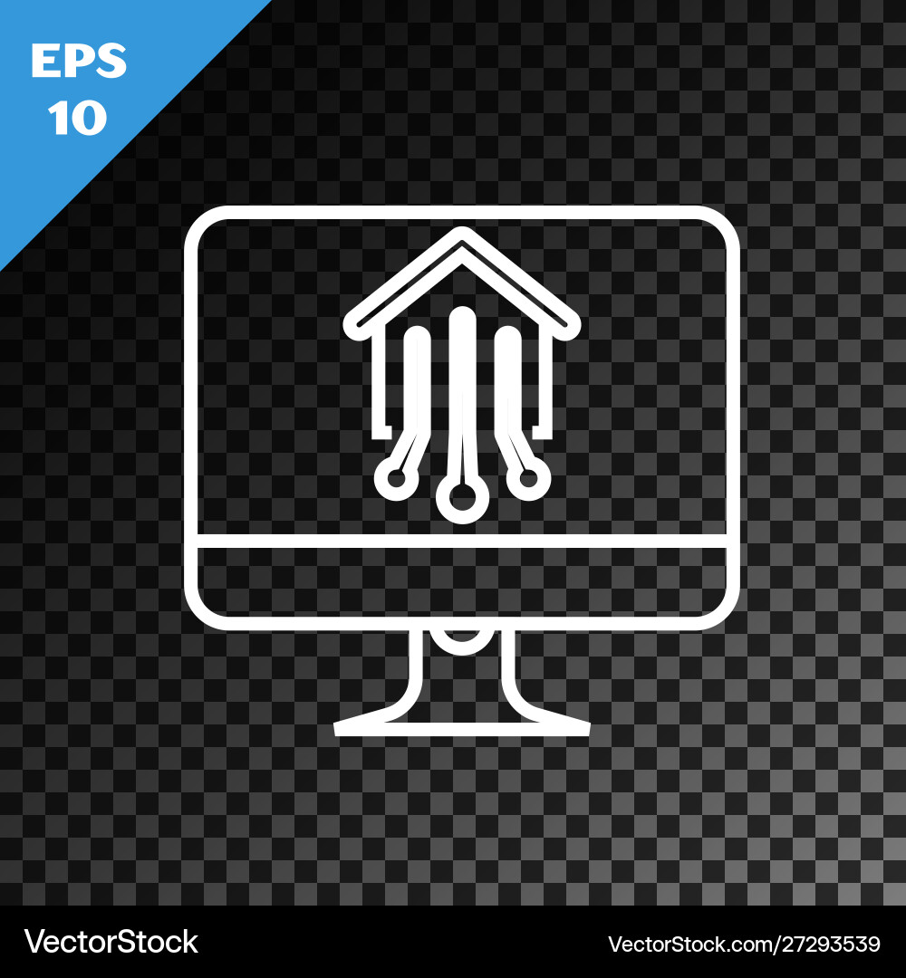 White line computer monitor with smart home icon White line computer monitor with smart home icon vector image