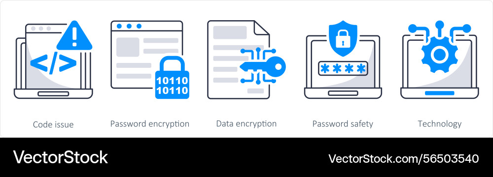 A set of 5 security icons as code issue password vector image