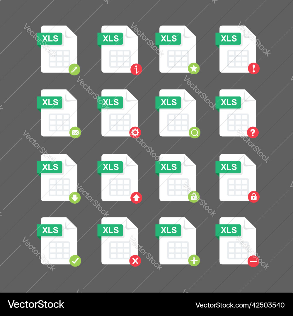 Flat design with xls files icon set symbol vector image