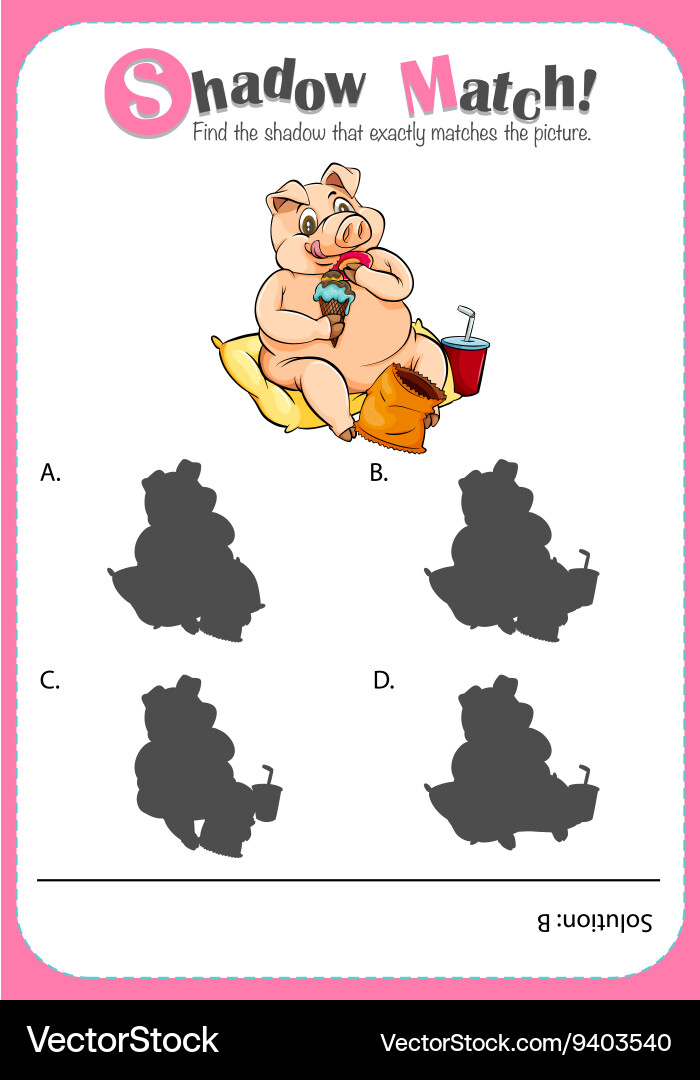 Game template with shadow matching pig vector image