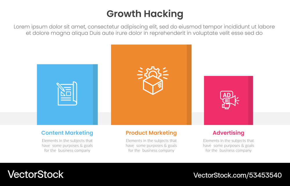 Growth hacking infographic 3 point with square Growth hacking infographic 3 point with square vector image