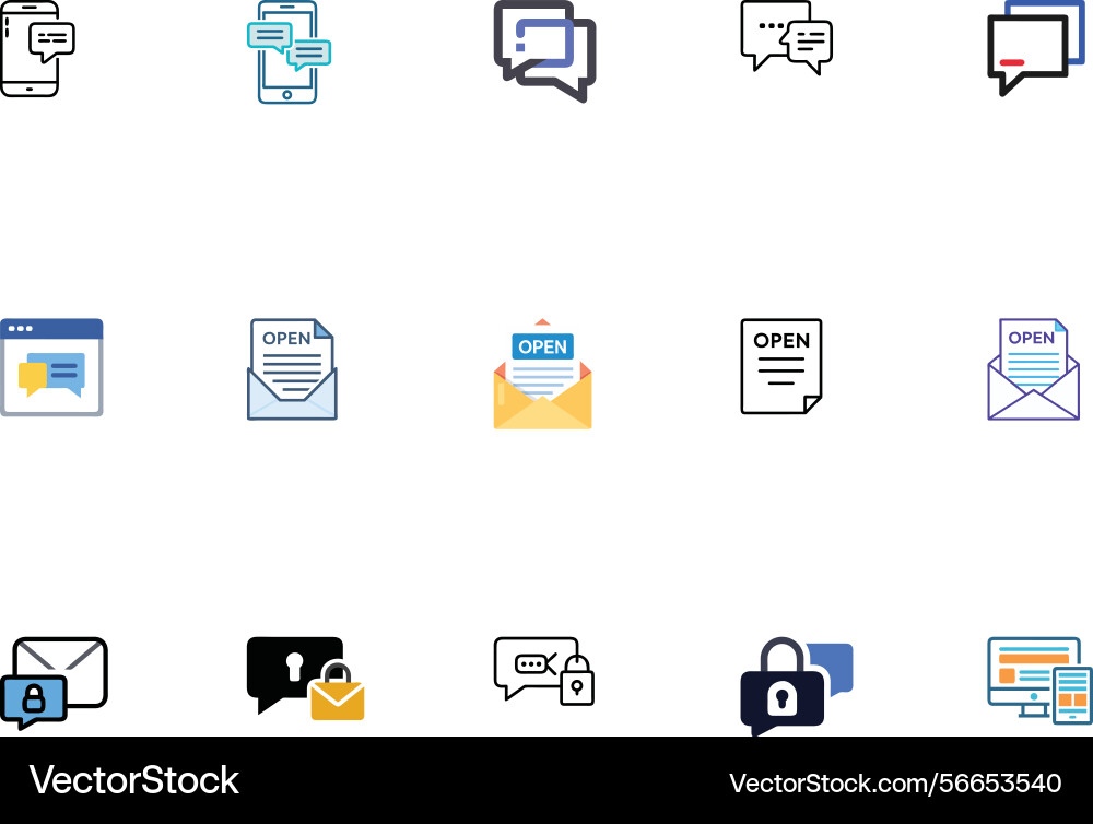 Modern set of messaging email and security icons vector image