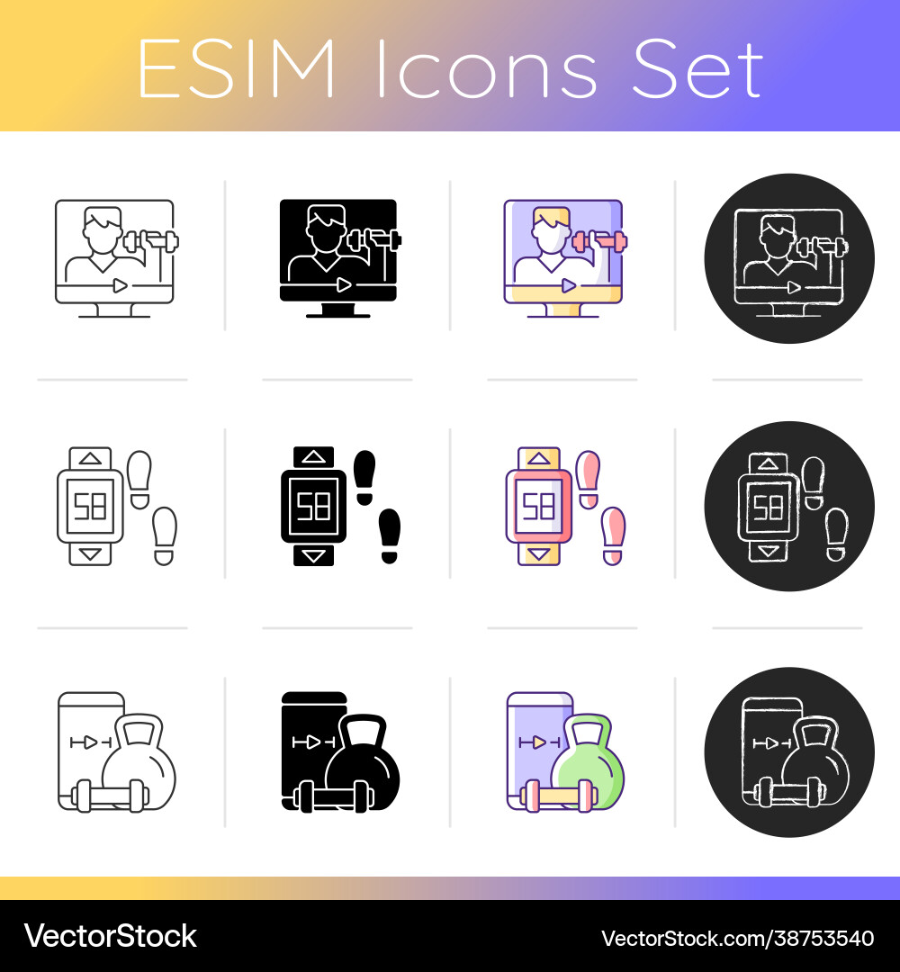 Online fitness coach icons set Online fitness coach icons set vector image