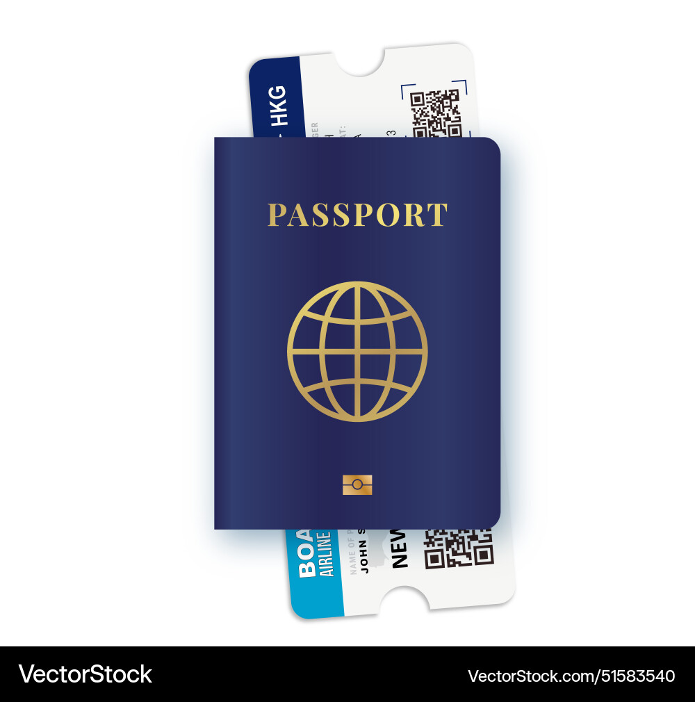 Plane ticket is attached to the passport Vector Image