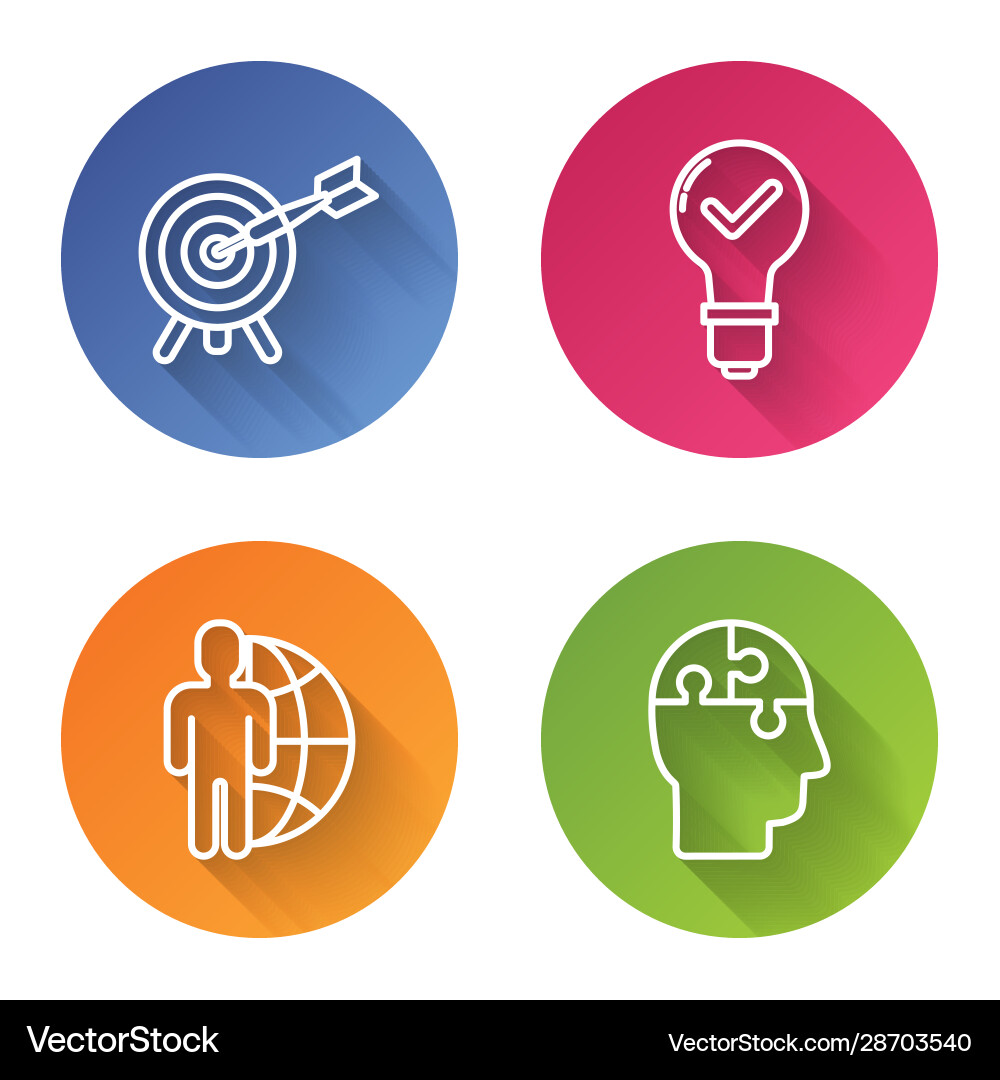 Set line target with arrow light bulb and check Set line target with arrow light bulb and check vector image