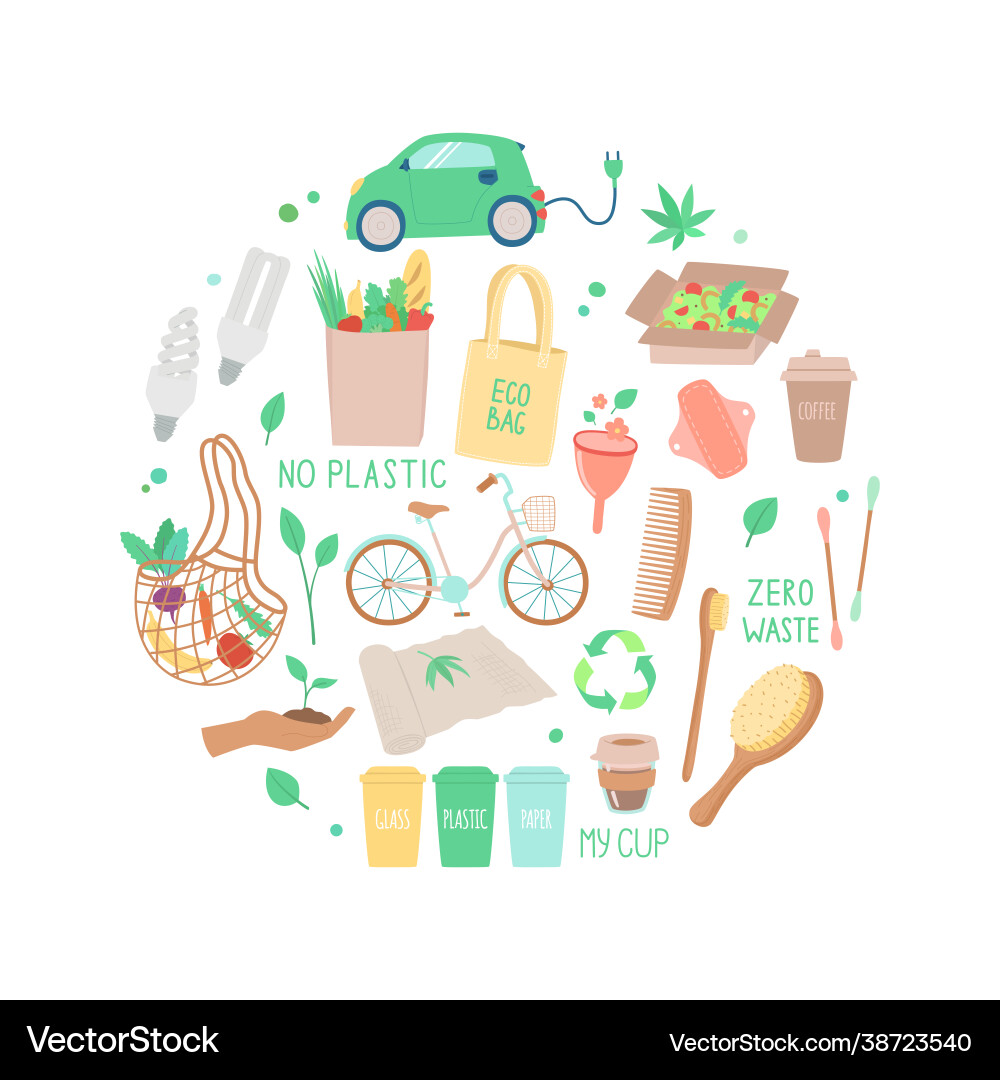 Set objects concept ecology zero Set objects concept ecology zero Vector Image