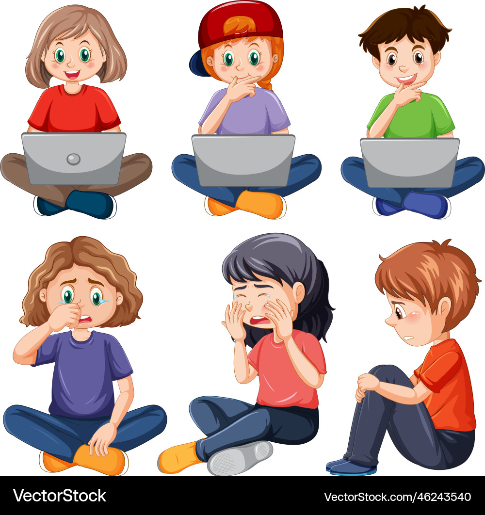 Set of children with computer Vector Image