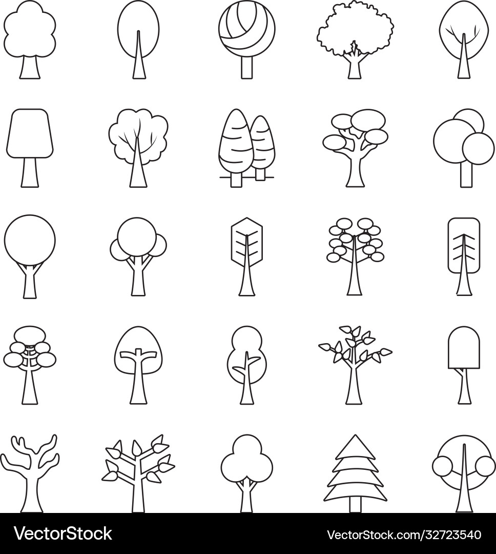 Trees line style icon set design Vector Image
