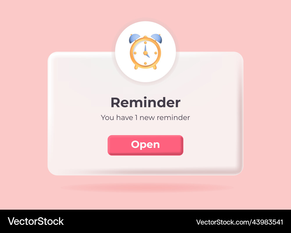 3d reminder popup page with floating elements 3d reminder popup page with floating elements vector image