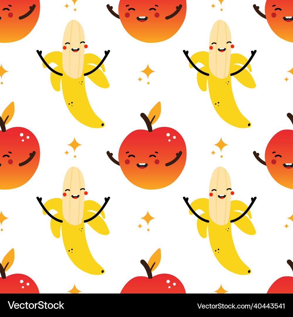 Banana and apple characters seamless pattern Banana and apple characters seamless pattern vector image