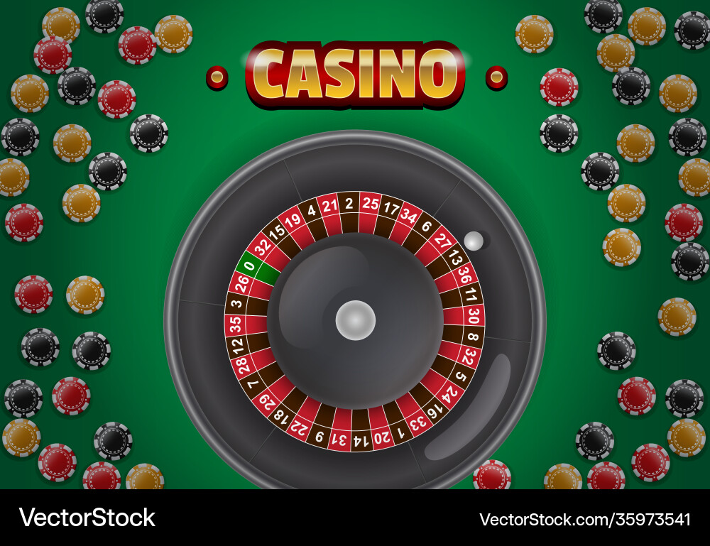 Casino Briefing Chips und Roulette auf Grün Casino Briefing Chips und Roulette auf Grün vektorbild