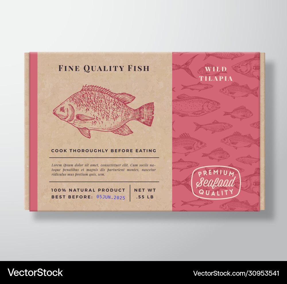 Fish pattern realistic cardboard container Fish pattern realistic cardboard container vector image
