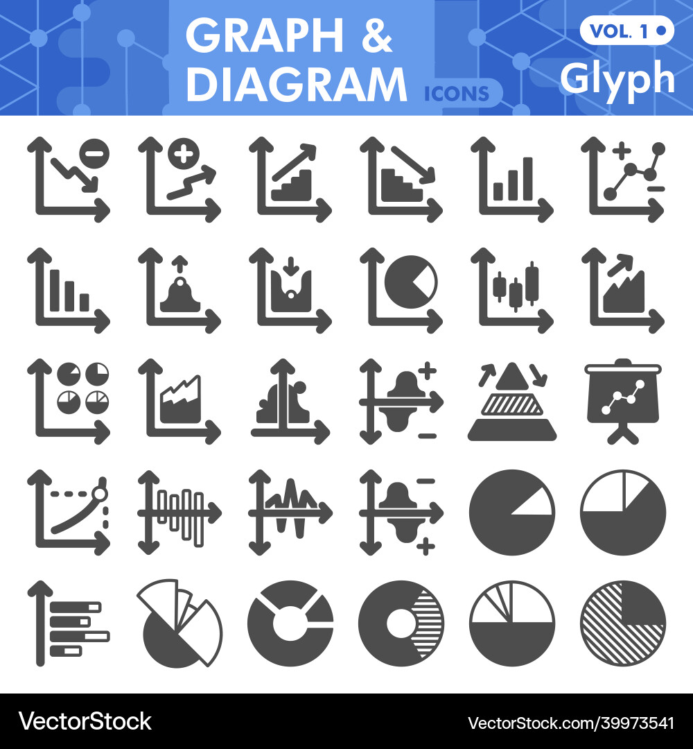 Graph and diagram line icon set growth chart Graph and diagram line icon set growth chart vector image