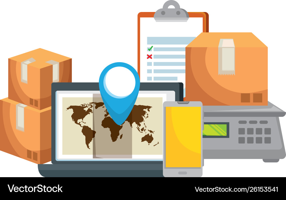 Laptop computer with delivery service icons Laptop computer with delivery service icons vector image