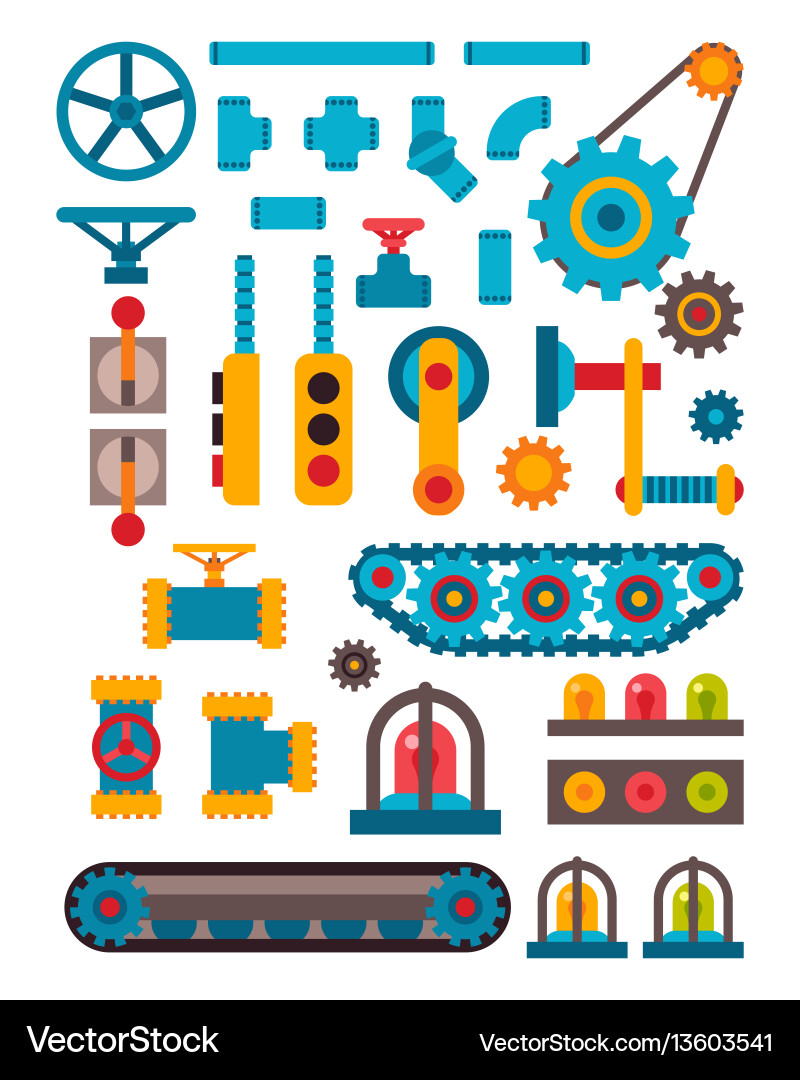 Machine parts different mechanism Machine parts different mechanism vector image