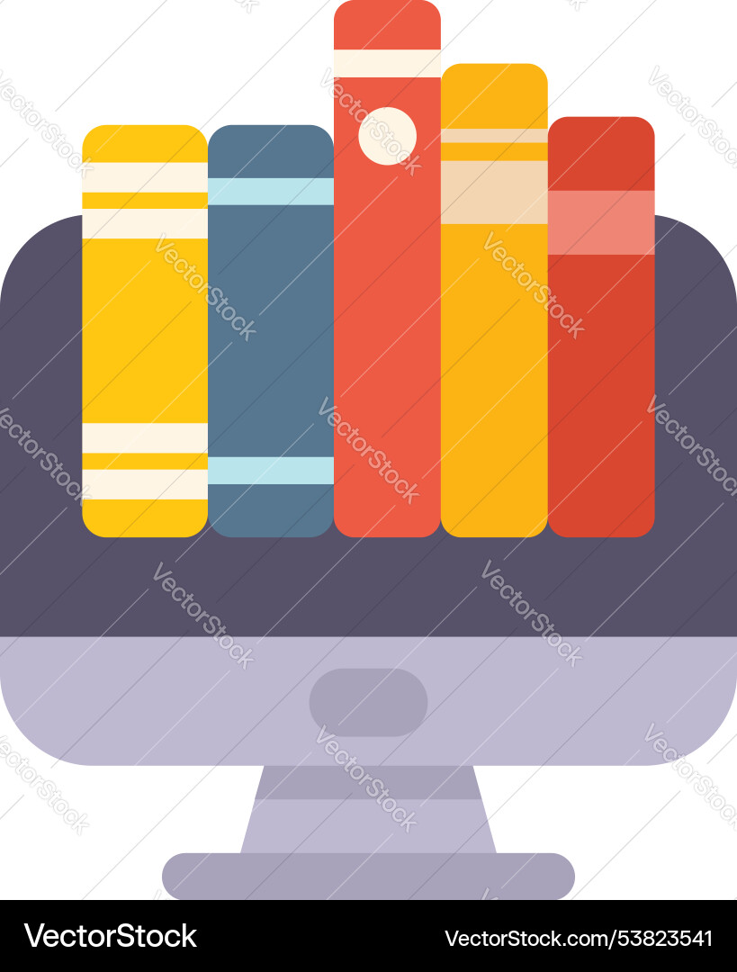 Online library on computer screen displaying e Online library on computer screen displaying e vector image