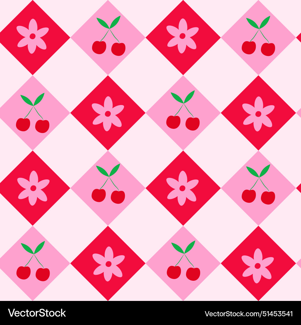 Retro Cherry Argyle Pattern vector image