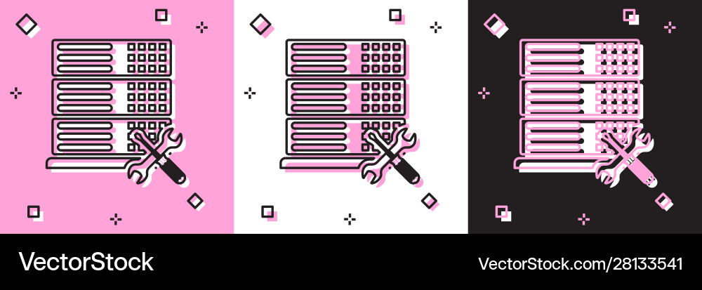 Set database server with screwdriver and wrench Vector Image