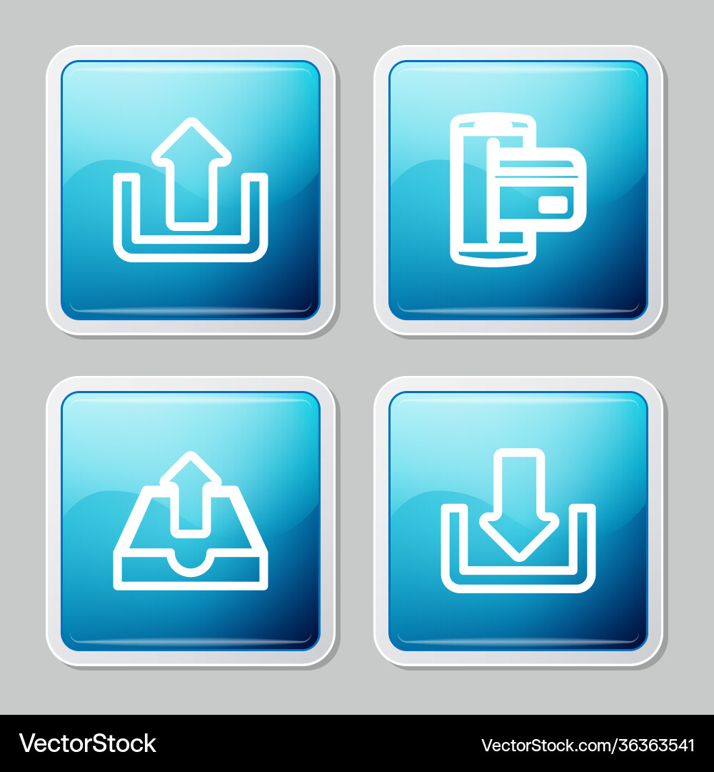 Set line upload nfc payment inbox and download Set line upload nfc payment inbox and download vector image